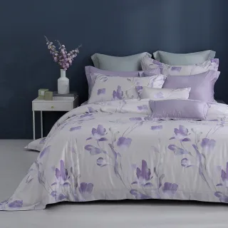 【IN-HOUSE】400織紗天絲棉薄被套床包組-堇色染花(加大)