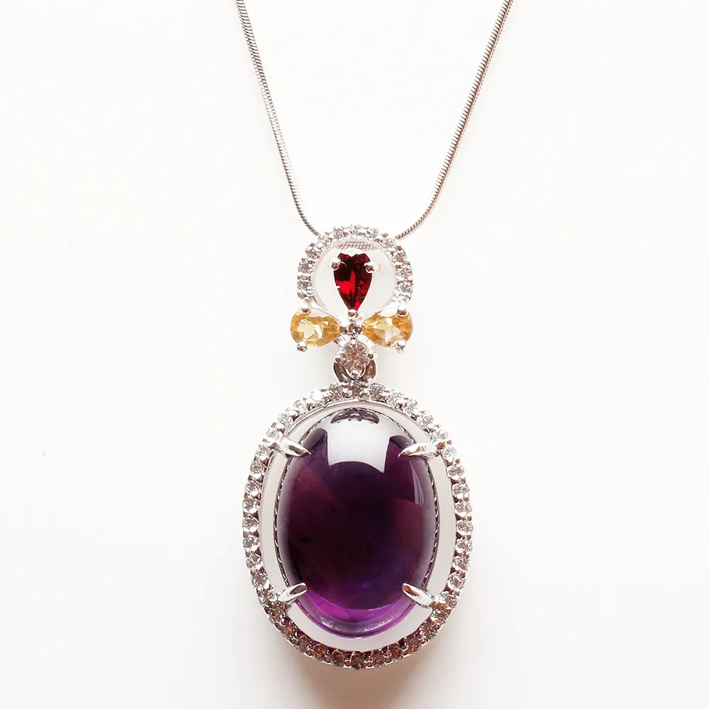 【寶石方塊】詠雪之才天然紫水晶項鍊-925銀飾