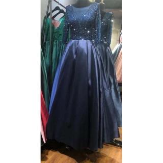 【女神婚紗禮服】高階水晶緞面氣質長款蓬裙宴會晚禮服 LA70482 藍色(聚會禮服 晚宴服)