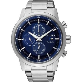【CITIZEN 星辰】Eco-Drive光動能城市三眼計時碼錶-藍/43mm 男錶 送禮 推薦(CA0610-52L)
