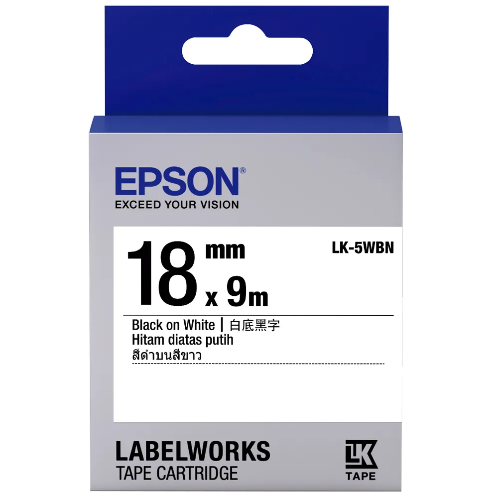 【EPSON】標籤帶 白底黑字/18mm(LK-5WBN)