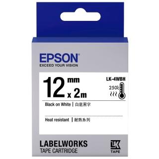【EPSON】官方直營 標籤帶 高耐熱白底黑字/12mm(LK-4WBH)