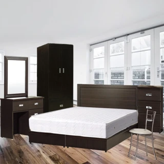 【品生活】簡約優質七件式房間組2色可選-雙人(床頭片+床底+獨立筒+床頭櫃+化妝台+椅+衣櫥)