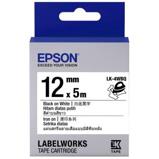 【EPSON】官方直營 標籤帶 燙印白底黑字/12mm(LK-4WBQ)