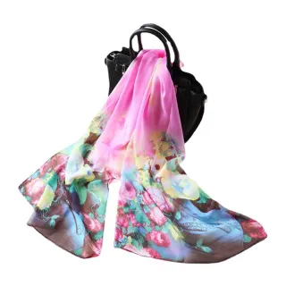 【Sukie】雪紡紗絲巾 暈染絲巾/暈染牡丹花彩50X160雪紡紗絲巾 圍巾(2色任選)