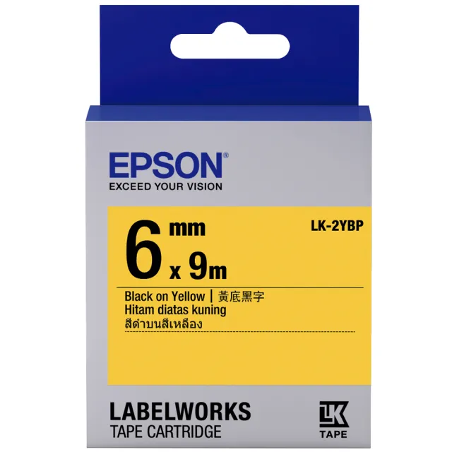 【EPSON】標籤帶 黃底黑字/6mm(LK-2YBP)