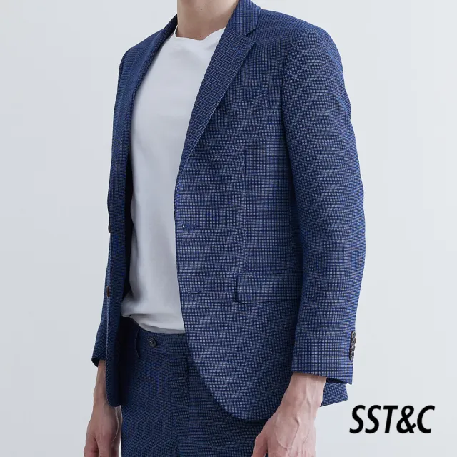 【SST&C.超值限定】天藍幾何紋修身西裝外套0112010004