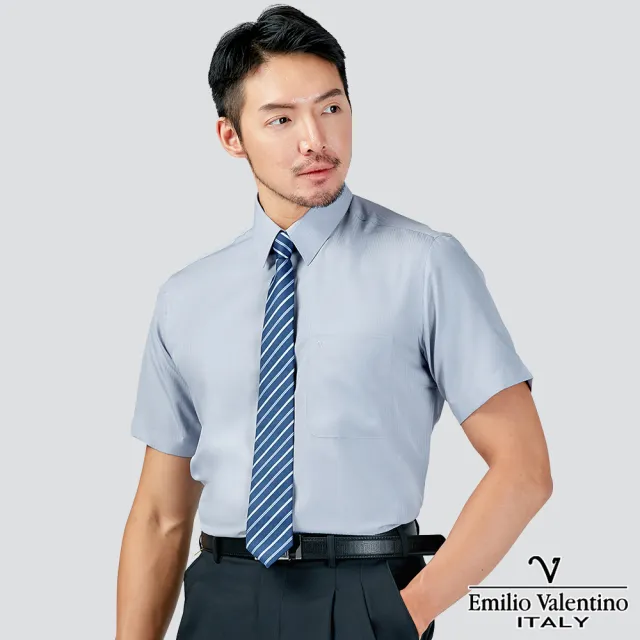 【Emilio Valentino 范倫提諾】吸濕排汗條紋短袖襯衫(灰)