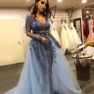 【女神婚紗禮服】高階優雅大氣手工縫珠魚尾長款宴會晚禮服 LA60858 灰色(年會主持人 酒會)