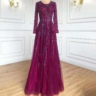 【女神婚紗禮服】高階奢華雙肩長袖網紗宴會晚禮服 LA60988 酒紅色雙肩(主持人 晚宴服)