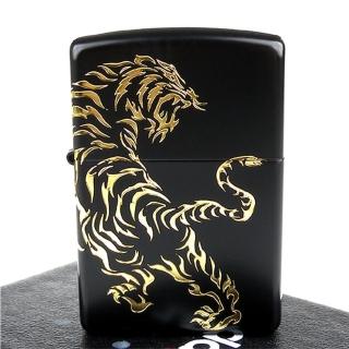 【ZIPPO】日系-Tiger-民族風虎圖騰-兩面連續加工打火機(黑金款)