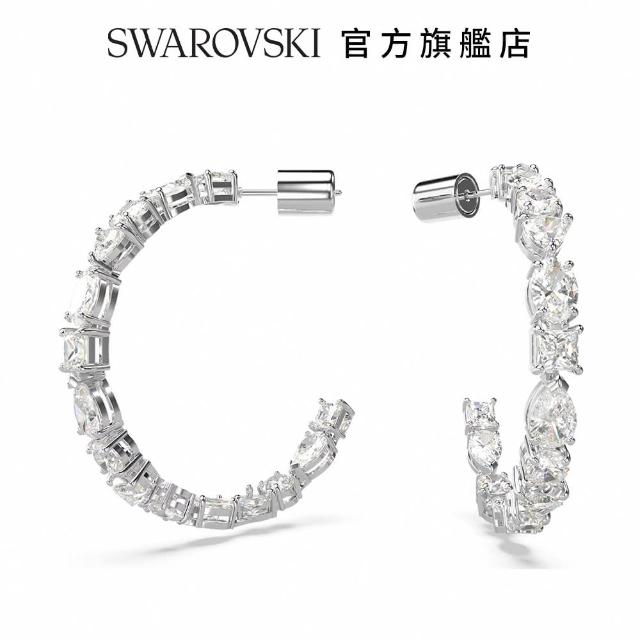 【SWAROVSKI 官方直營】Mesmera 大圈耳環 混合式切割  白色  鍍白金色 交換禮物