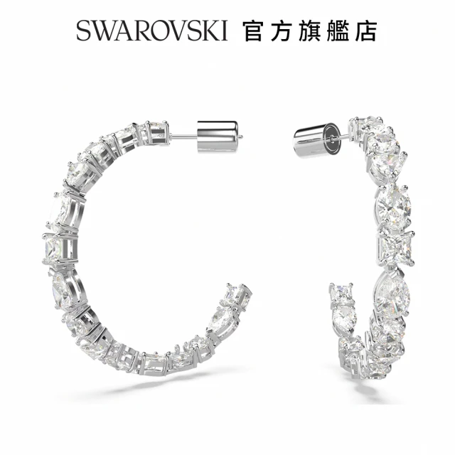 SWAROVSKI 官方直營 Mesmera 大圈耳環 混合式切割 白色 鍍白金色