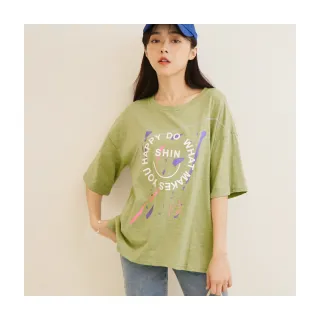 【OB 嚴選】竹節棉爬線印花短袖寬版上衣 《AB18468》