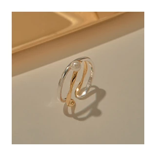 【OB 嚴選】韓國連線珍珠雙色造型925純銀開口戒指 《XC0013》