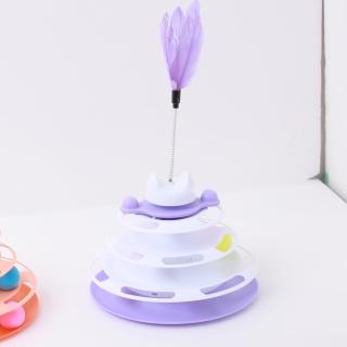 【OB 嚴選】寵物貓耳造型四層轉盤羽毛互動玩具 《ZP0009》