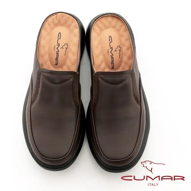 【CUMAR】舒適氣墊真皮穆勒鞋(咖啡色)