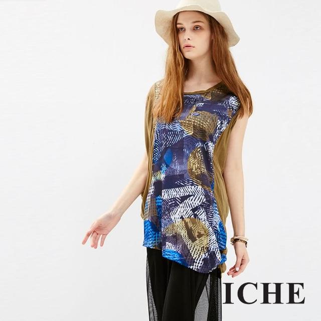 【ICHE 衣哲】側抓皺印花長版造型上衣