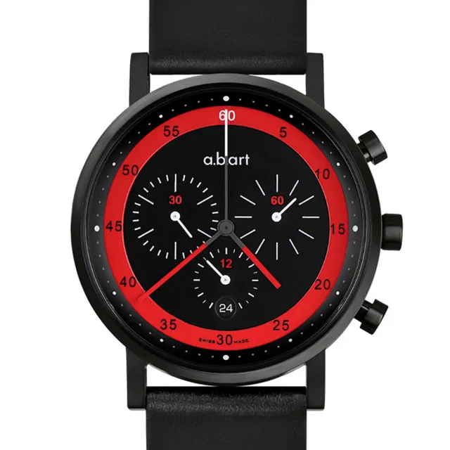 【a.b.art】OC 德式極簡之競速車隊三眼計時碼錶-黑紅/40.5mm(abart-OC450)