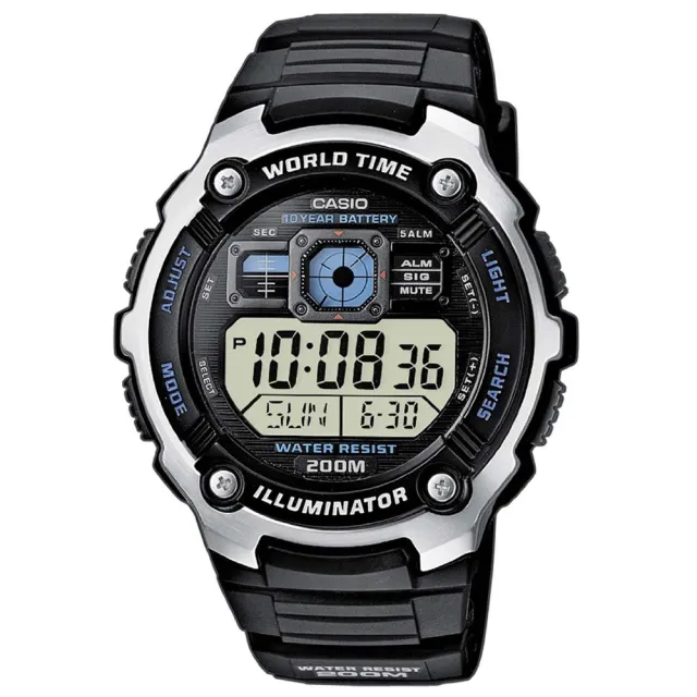 【CASIO】數位迷你世界地圖潛水運動腕錶(AE-2000W-1A)