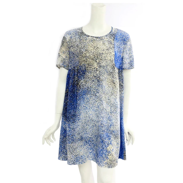 【KENZO】數位點點絲質短袖洋裝(藍白)