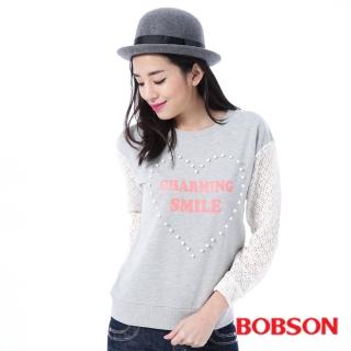 【BOBSON】女款搭配蕾絲袖上衣(35123-82)
