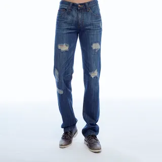 【BOBSON】男款低腰刷破直筒褲(1813-53)