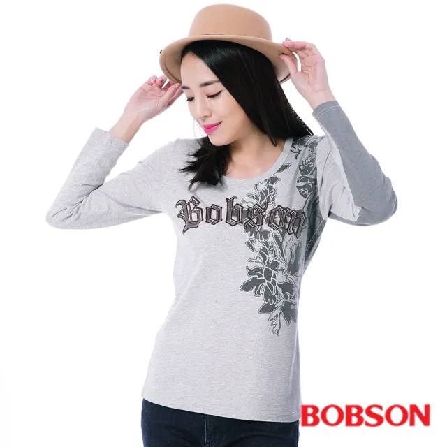 【BOBSON】女款貼布繡漸層印色上衣(灰35126-82)