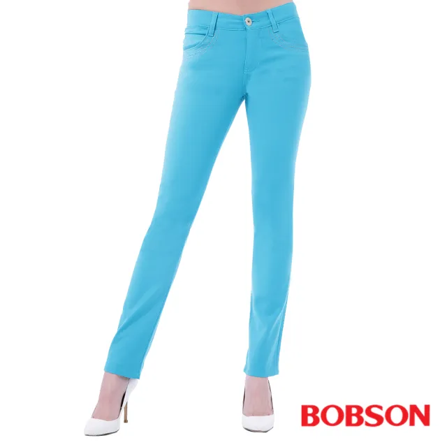 【BOBSON】女款超手感彈力小直筒褲(藍8113-50)