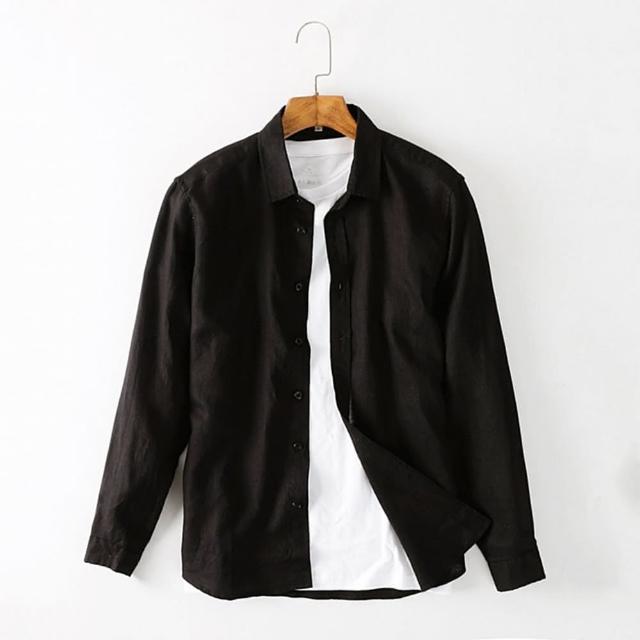 【米蘭精品】現貨+預購 亞麻襯衫長袖上衣(清爽休閒翻領男裝5色74ew9)