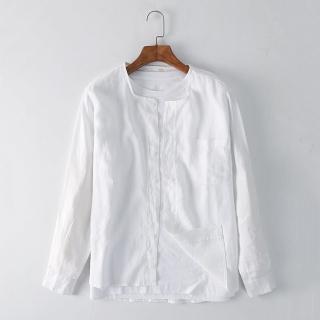 【米蘭精品】現貨+預購 亞麻襯衫長袖上衣(簡約時尚圓領男裝74ew42)