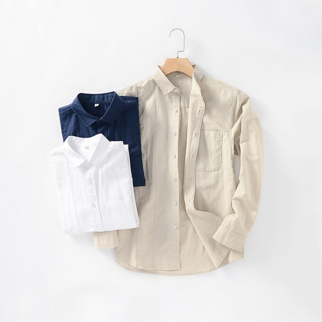 【米蘭精品】現貨+預購 亞麻襯衫長袖上衣(開衫寬鬆翻領男裝3色74ew50)