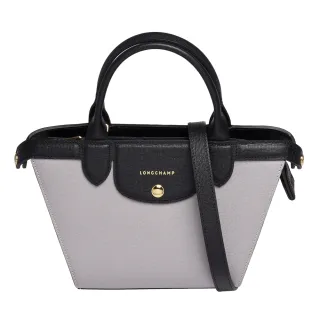 【LONGCHAMP】LE PLIAGE Heritage Tricolore牛皮手提/斜背微笑包(小-黑灰黃1116822-660)