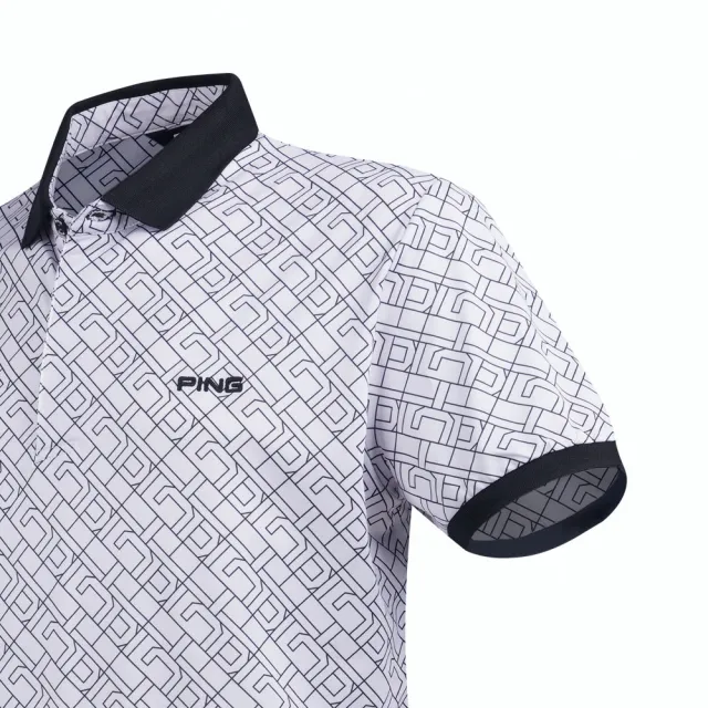 【PING】男款滿版空心字體短袖POLO衫-卡其(吸濕排汗/抗UV/GOLF/高爾夫球衫/PA23117-75)