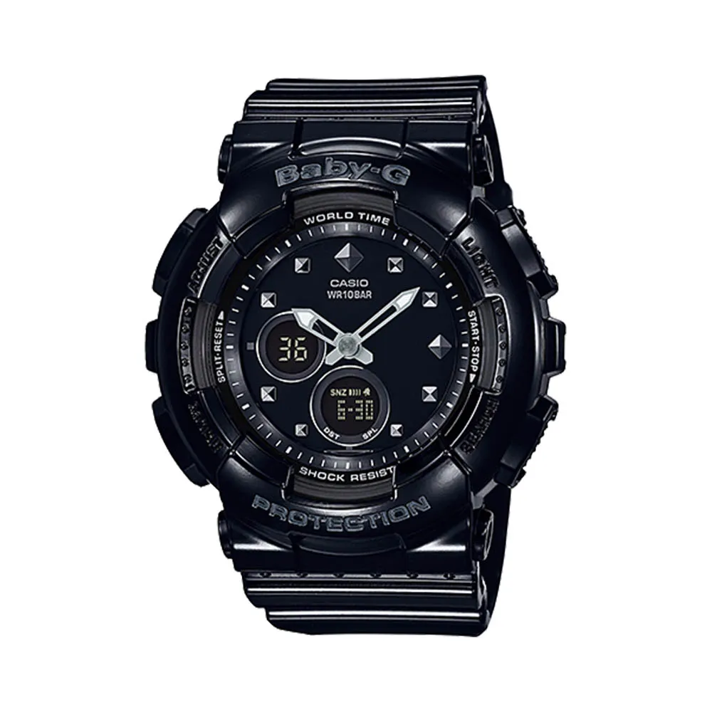 【CASIO卡西歐BABY-G系列】帥氣雙顯型運動錶_女錶_學生錶_防水_LED照明(BA-125 黑)