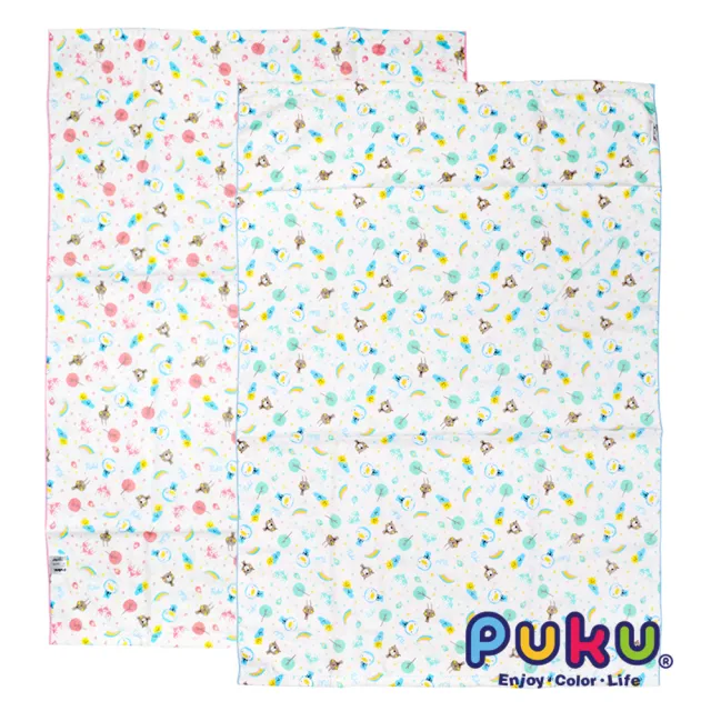 【PUKU藍色企鵝】PUKU印花紗布大浴巾-70*100cm(水色)