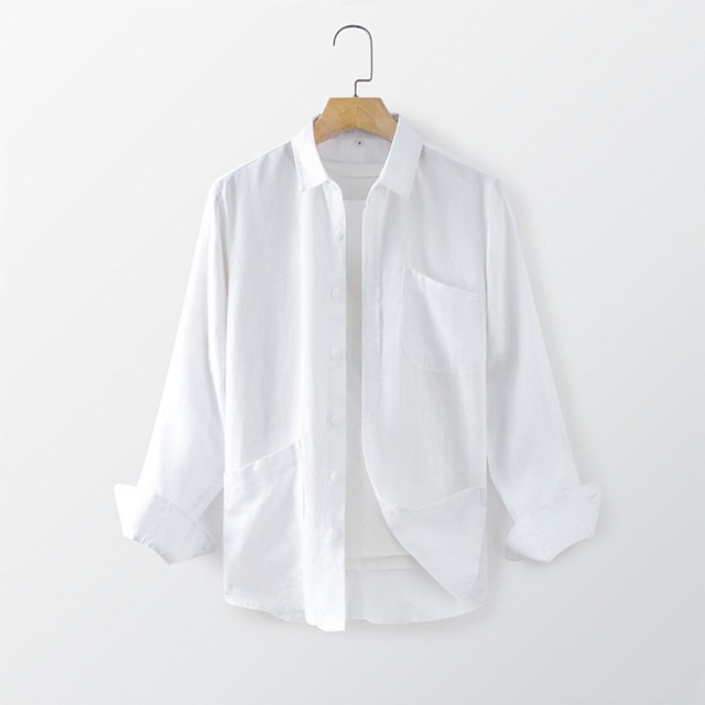 【米蘭精品】現貨+預購 亞麻襯衫長袖上衣(簡約寬鬆翻領男裝4色74ew37)