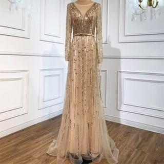 【女神婚紗禮服】極致經典風華氣質長款宴會晚禮服 LA70674 金色(年會主持人 酒會)