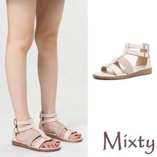 【MIXTY】平底涼鞋 羅馬涼鞋/百搭時尚復古休閒羅馬平底涼鞋(米)