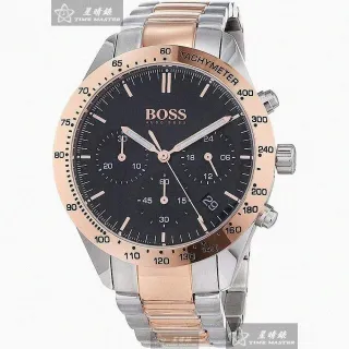 【BOSS】BOSS手錶型號HB1513584(黑色錶面玫瑰金錶殼金銀相間精鋼錶帶款)