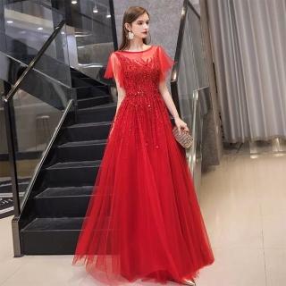 【女神婚紗禮服】高階時尚長款高貴大氣宴會晚禮服 PLGZ-102 1967紅色(新娘服 訂婚禮服)