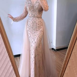 【女神婚紗禮服】高階名媛氣質長款鑽飾魚尾宴會晚禮服 LA70341 裸色(主持人 頒獎禮服)