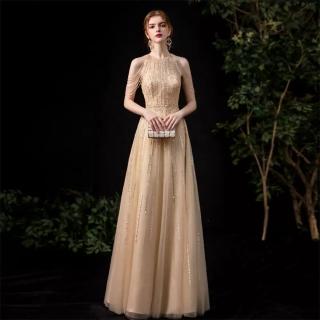 【女神婚紗禮服】高階新潮時尚掛脖宴會晚禮服 1705大紅 香檳1705(新娘服 訂婚禮服)