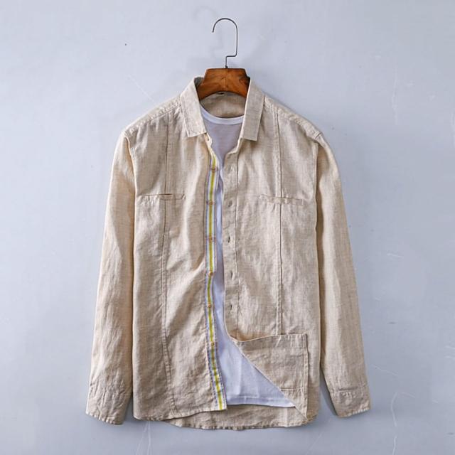 【米蘭精品】現貨+預購 亞麻襯衫長袖上衣(日系清新翻領男裝74ew22)