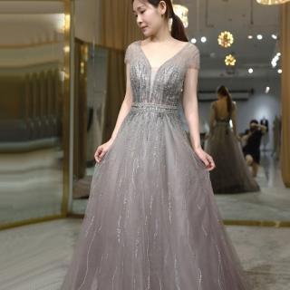 【女神婚紗禮服】極致高貴名媛氣質宴會晚禮服 LA70532 灰色(主持人 晚宴服)