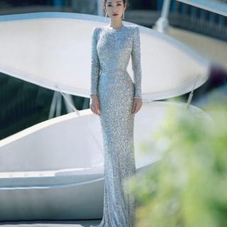 【女神婚紗禮服】高階大氣高雅亮片魚尾宴會晚禮服 LA70690 銀色(主持人 頒獎禮服)