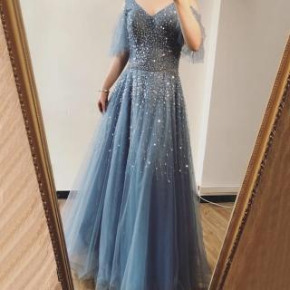 【女神婚紗禮服】高階氣質優雅夢幻輕奢宴會晚禮服 LA70075 淺藍色(頒獎禮服 晚宴服)