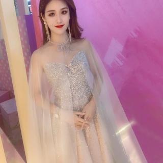 【女神婚紗禮服】高階夢幻優雅奢華縫珠宴會晚禮服 LA70644 粉紅色(訂婚禮服 年會主持人)