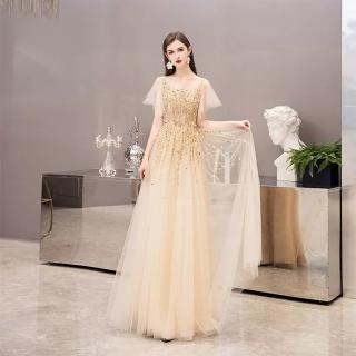 【女神婚紗禮服】高階時尚長款高貴大氣宴會晚禮服 PLGZ-102 1967金色(新娘服 訂婚禮服)