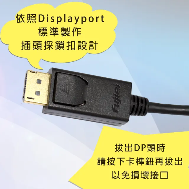 【Fujiei】主動式 Display port 轉 HDMI 高清影音傳輸線 1.8M(DP to HDMI 4K2K 60HZ)